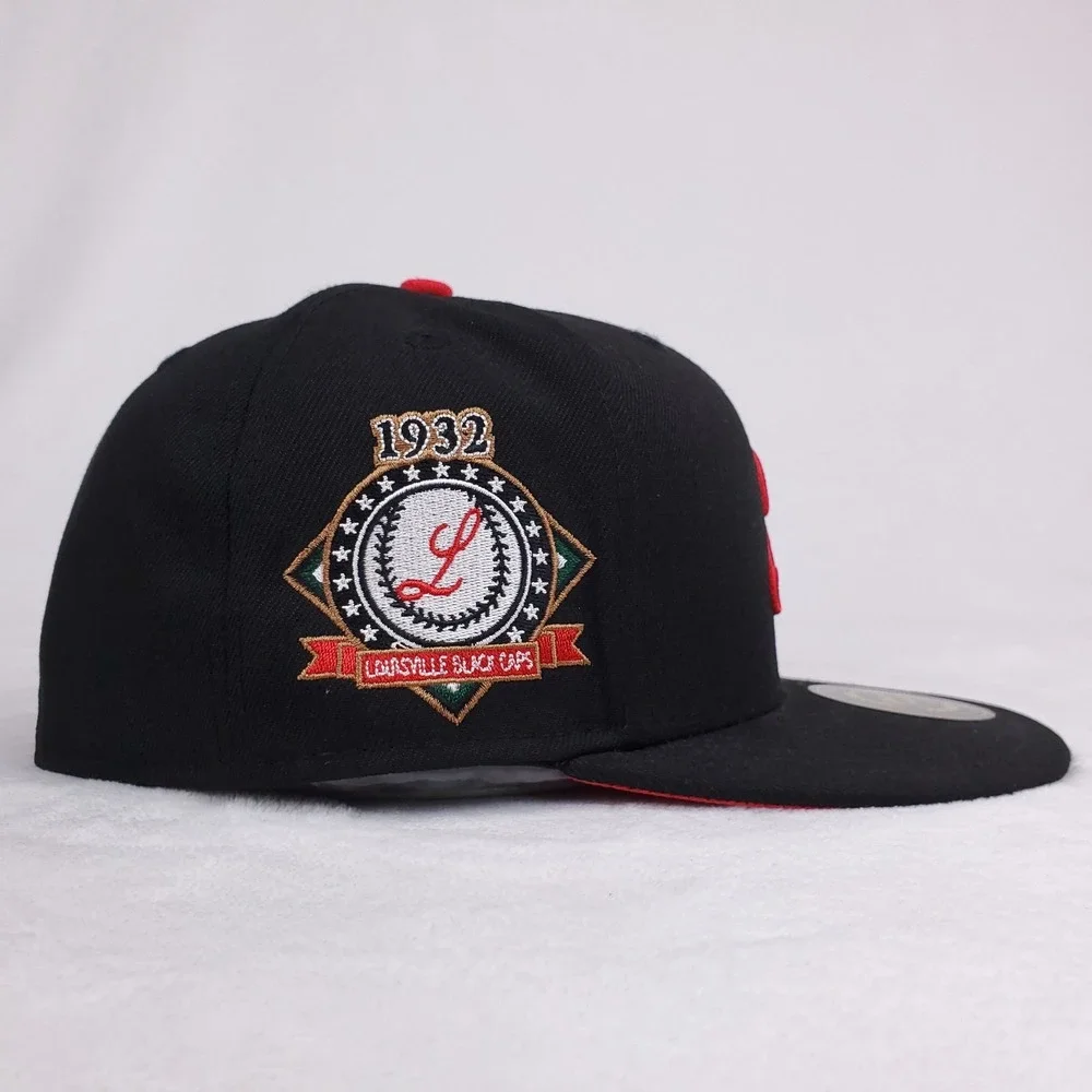 Louisville Black Caps Rings & Crowns NLB Fitted 7 1/2 Flatbill Hat Cap Black NWT